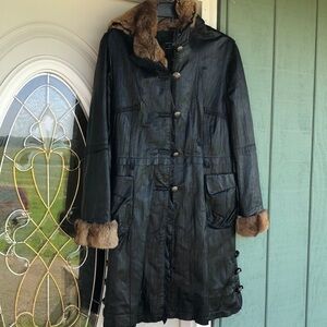 A. ECAW French Design Leather/Fur Coat Jacket Size Medium